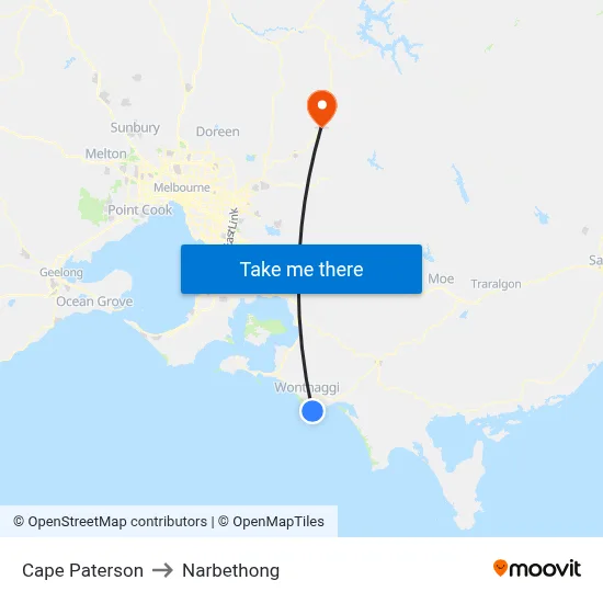 Cape Paterson to Narbethong map