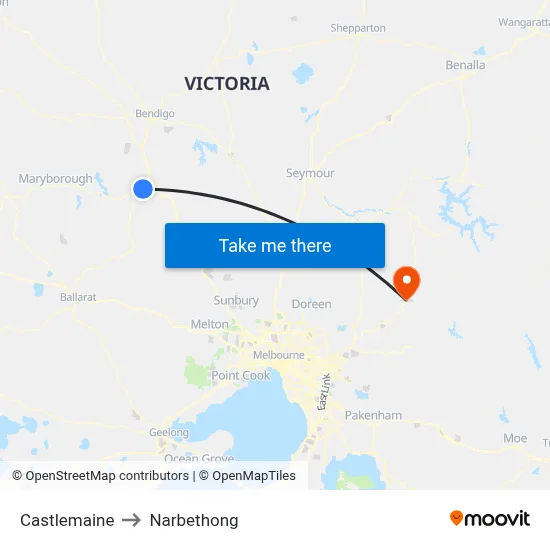 Castlemaine to Narbethong map
