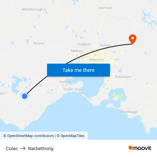 Colac to Narbethong map