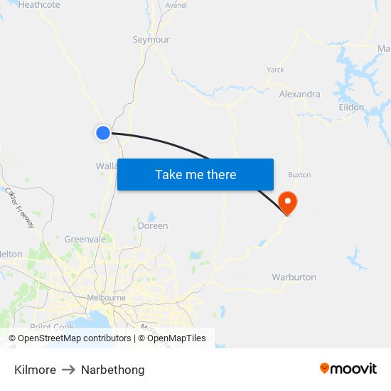 Kilmore to Narbethong map