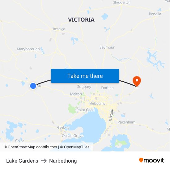 Lake Gardens to Narbethong map