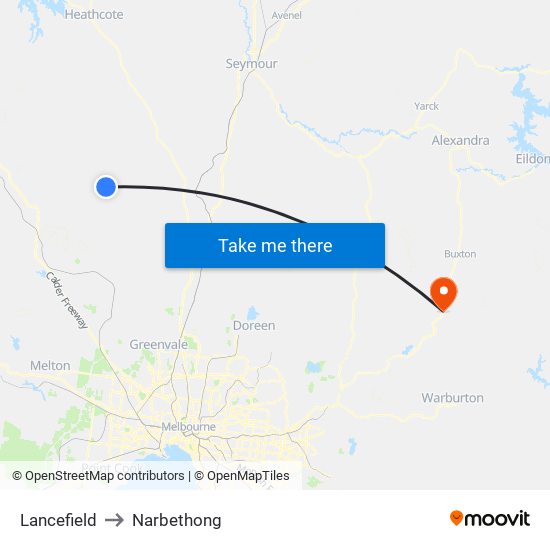 Lancefield to Narbethong map