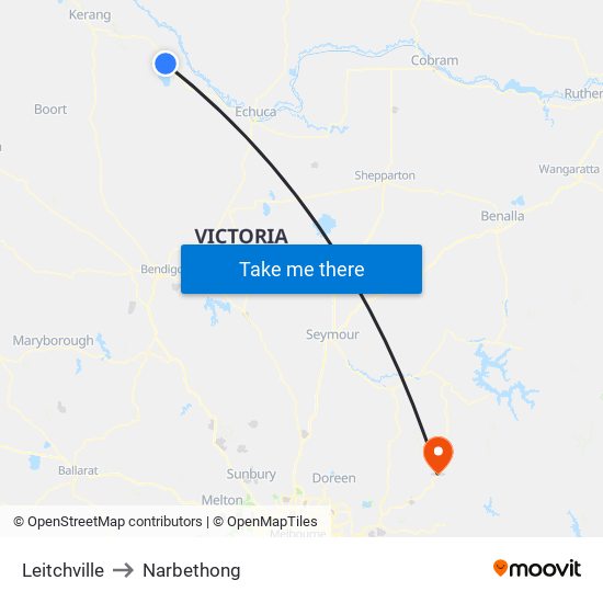 Leitchville to Narbethong map