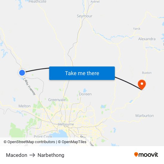 Macedon to Narbethong map