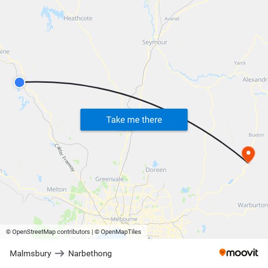 Malmsbury to Narbethong map