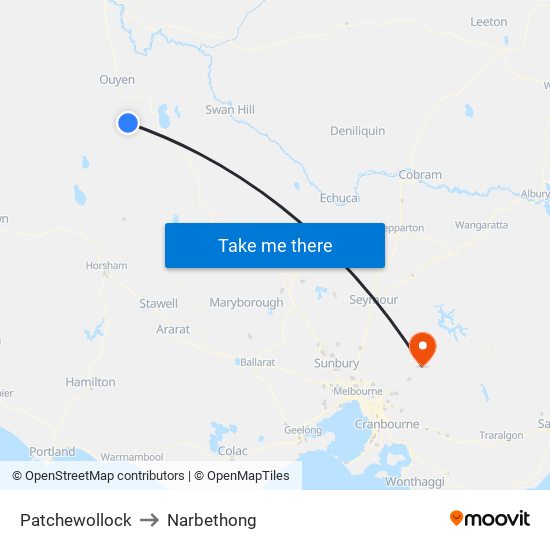 Patchewollock to Narbethong map