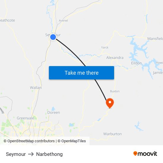 Seymour to Narbethong map