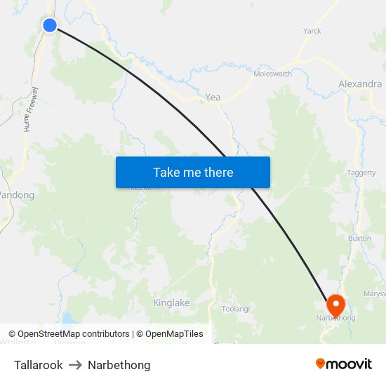 Tallarook to Narbethong map