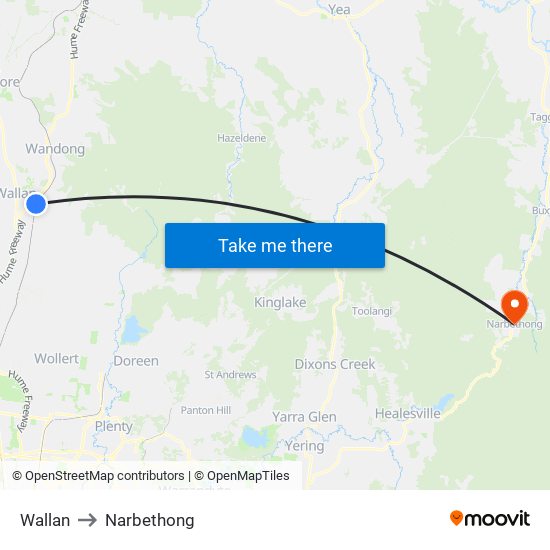 Wallan to Narbethong map