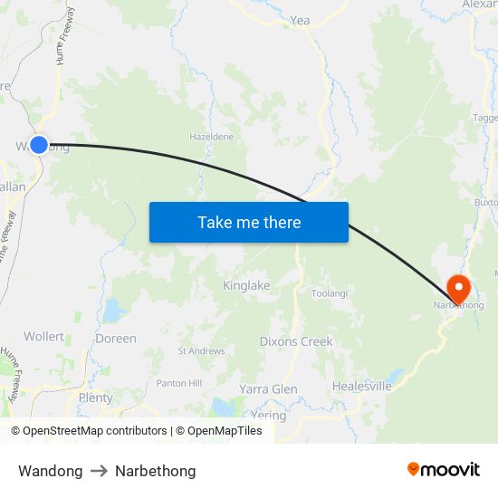 Wandong to Narbethong map