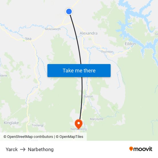 Yarck to Narbethong map