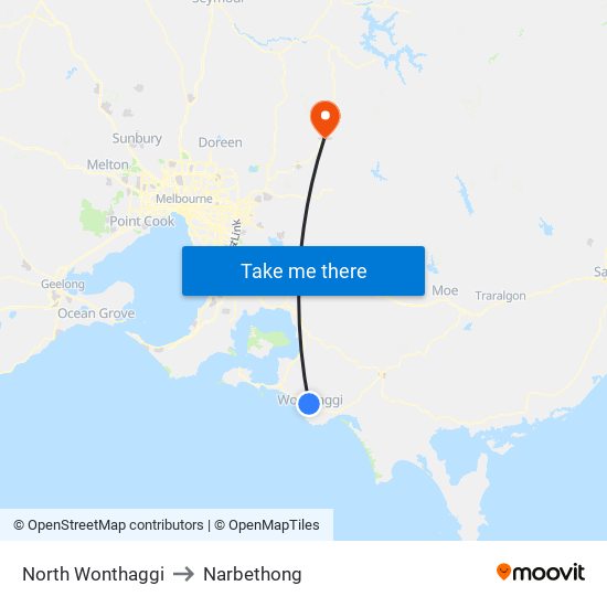 North Wonthaggi to Narbethong map