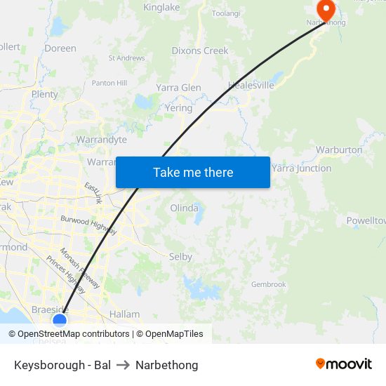 Keysborough - Bal to Narbethong map