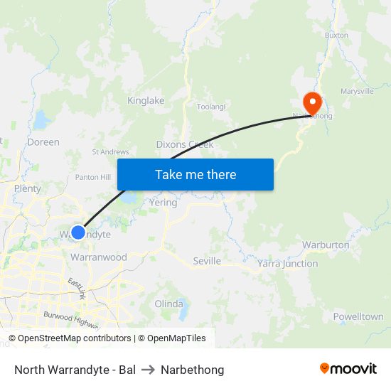 North Warrandyte - Bal to Narbethong map