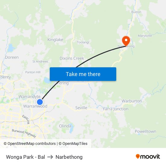 Wonga Park - Bal to Narbethong map