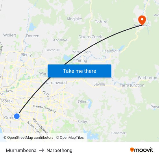 Murrumbeena to Narbethong map