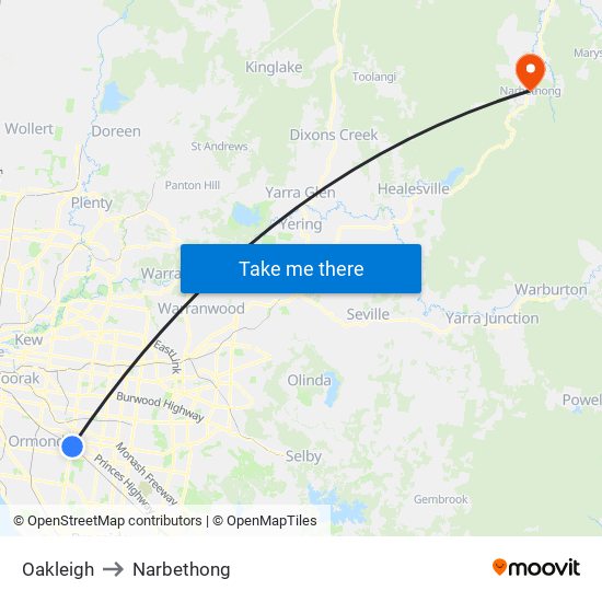 Oakleigh to Narbethong map