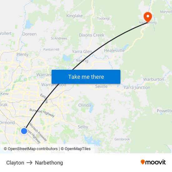 Clayton to Narbethong map