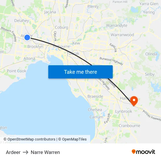 Ardeer to Narre Warren map
