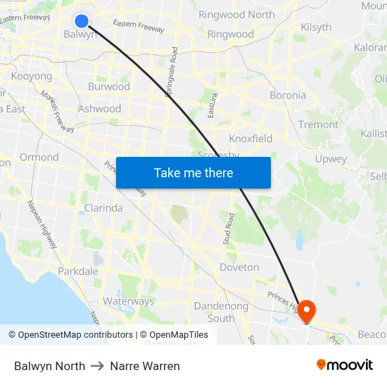 Balwyn North to Narre Warren map
