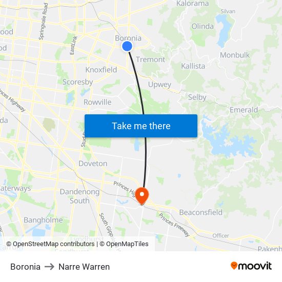 Boronia to Narre Warren map