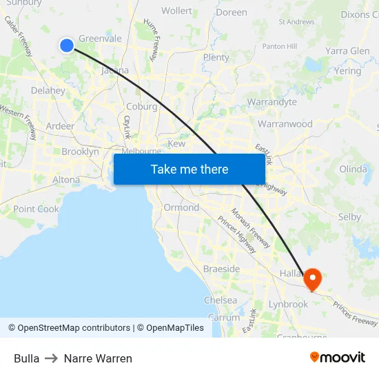 Bulla to Narre Warren map