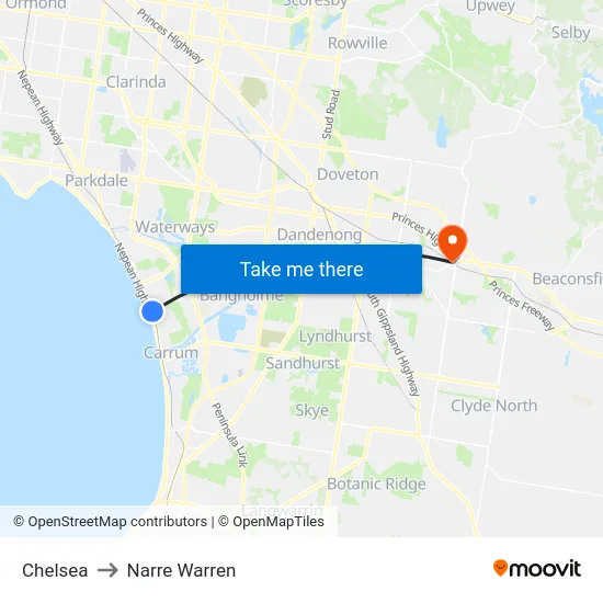 Chelsea to Narre Warren map