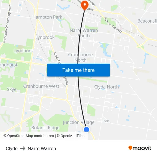 Clyde to Narre Warren map