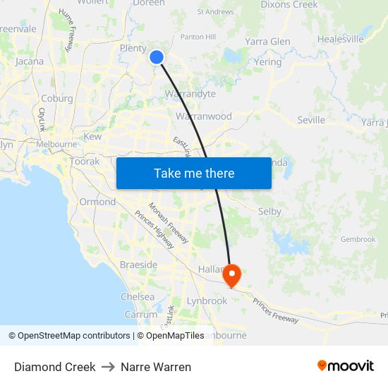 Diamond Creek to Narre Warren map