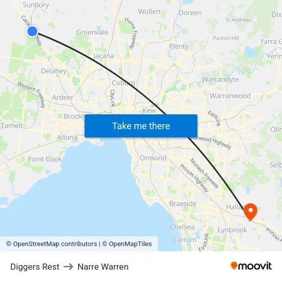 Diggers Rest to Narre Warren map