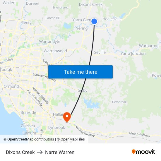 Dixons Creek to Narre Warren map