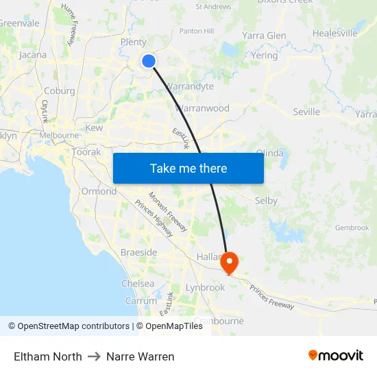 Eltham North to Narre Warren map