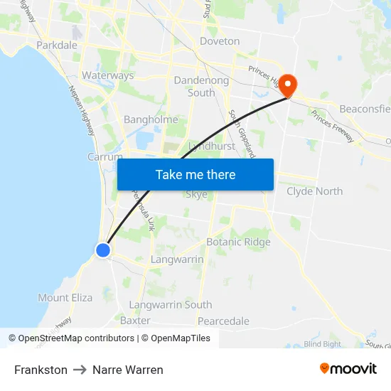 Frankston to Narre Warren map