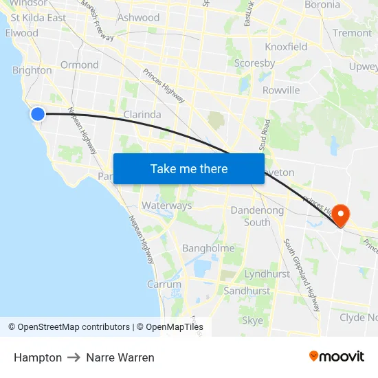 Hampton to Narre Warren map