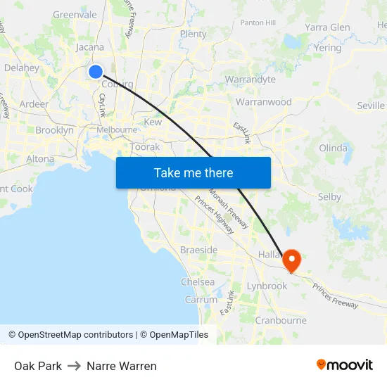 Oak Park to Narre Warren map