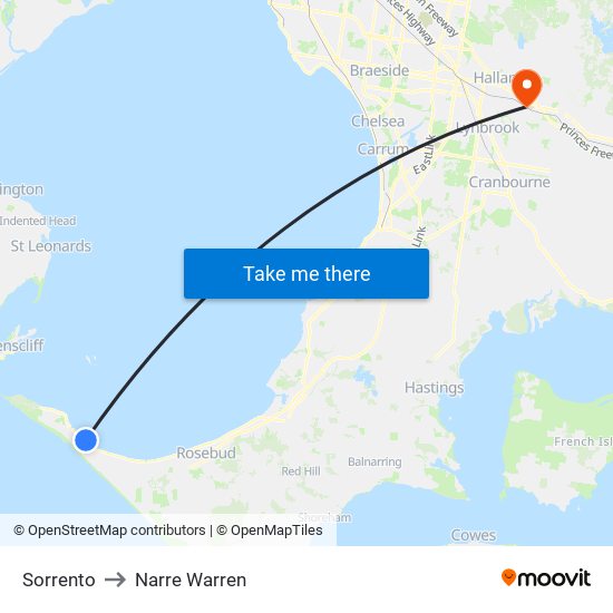 Sorrento to Narre Warren map