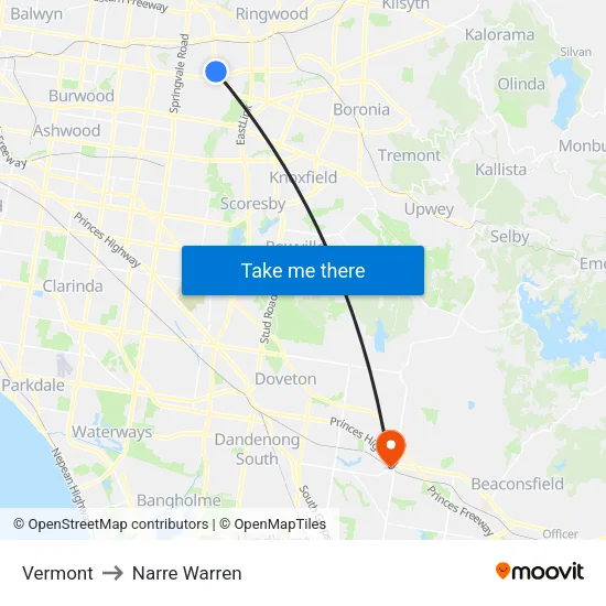 Vermont to Narre Warren map
