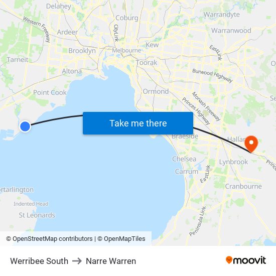 Werribee South to Narre Warren map