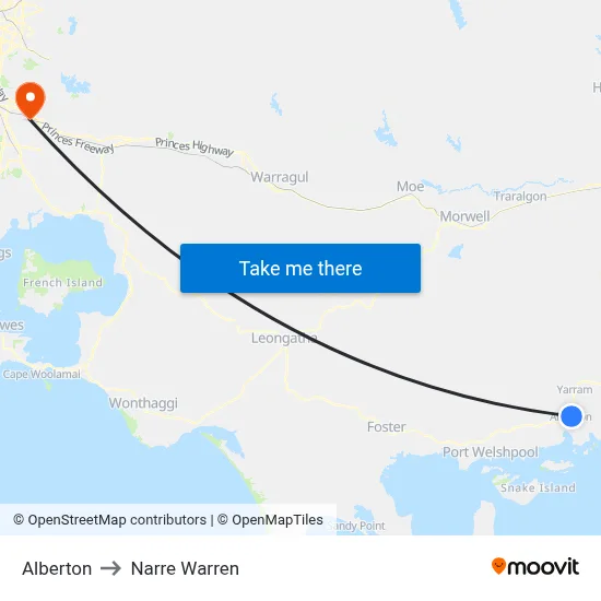 Alberton to Narre Warren map