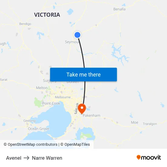 Avenel to Narre Warren map