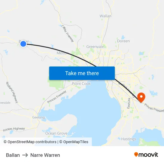 Ballan to Narre Warren map
