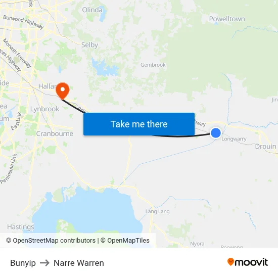 Bunyip to Narre Warren map
