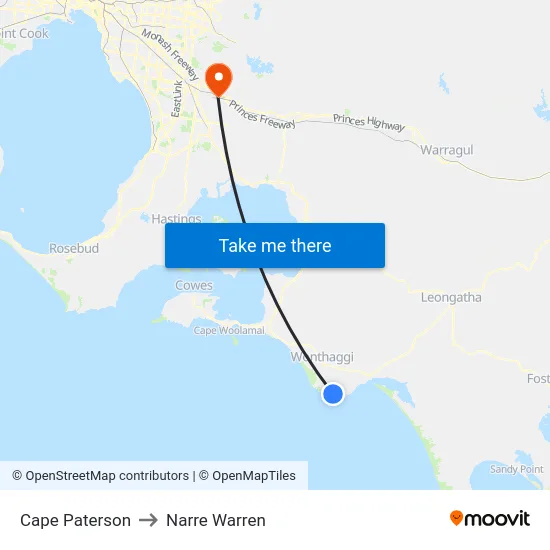 Cape Paterson to Narre Warren map