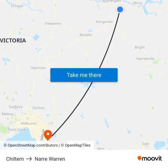 Chiltern to Narre Warren map