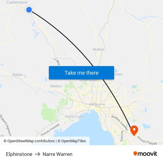 Elphinstone to Narre Warren map