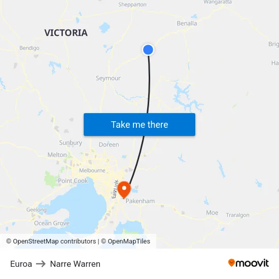 Euroa to Narre Warren map