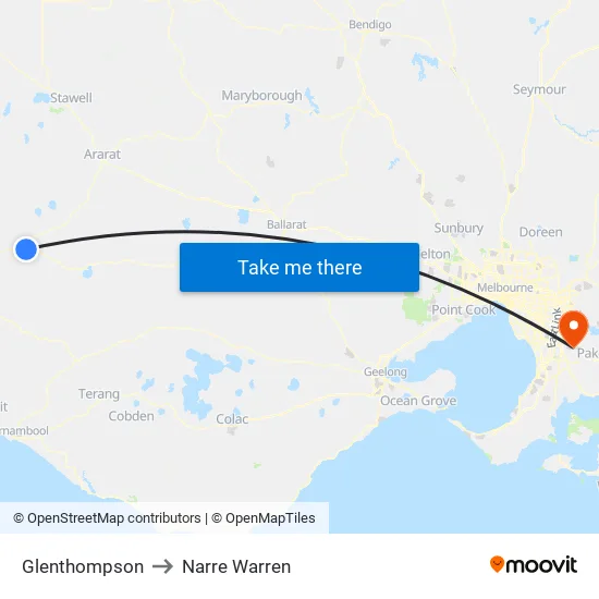 Glenthompson to Narre Warren map