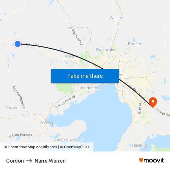 Gordon to Narre Warren map