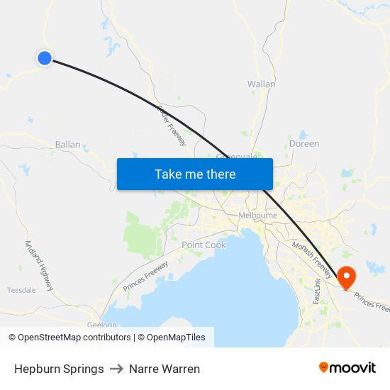 Hepburn Springs to Narre Warren map