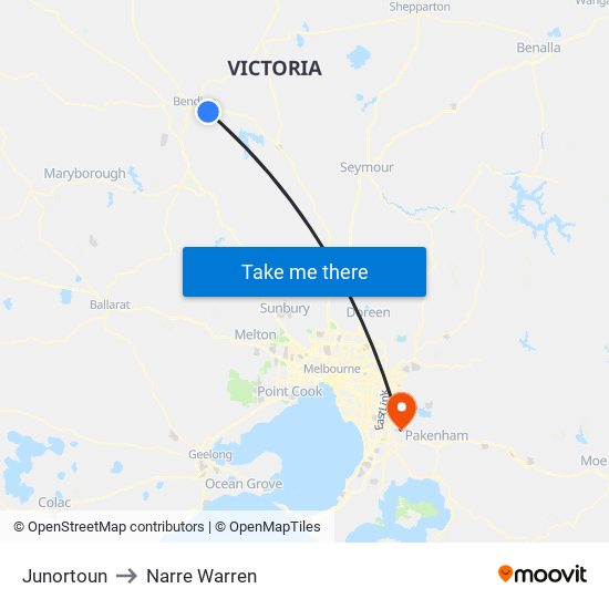 Junortoun to Narre Warren map